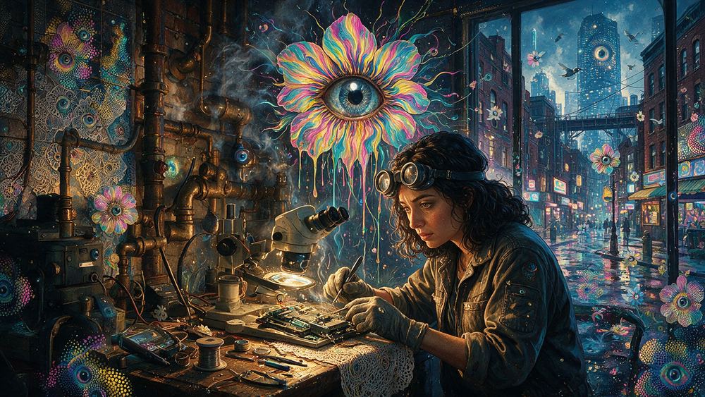 Leyla Ansari, a phone repair specialist under a microscope