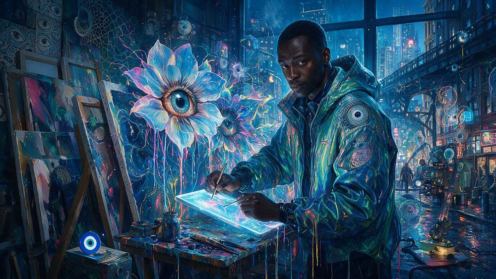 Uche Bah, a man who paints the same subject in oil and then in light