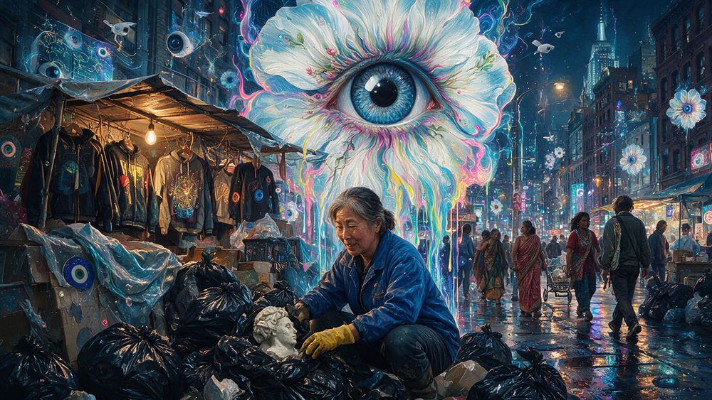 Guo-Rong Seo, a sanitation worker who has seen the sculpture in a stack of bags