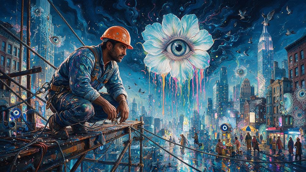 Jamil Zaman, a crane operator alone in a cab above everything