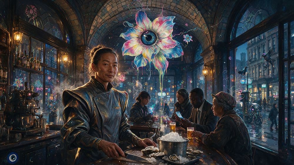 Guo-Rong Seo, a bartender under a vaulted tile ceiling at rush hour