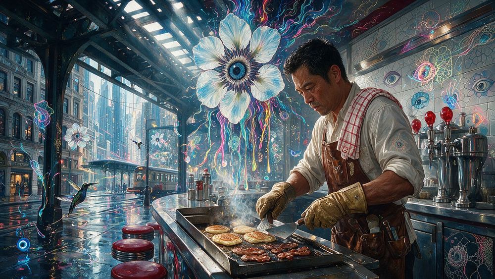 Zaw Sarmiento, a short order cook working the whole griddle alone