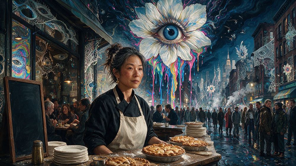 Akiko Ueda, a chef in a candlelit room who makes eighty pies a night and no more