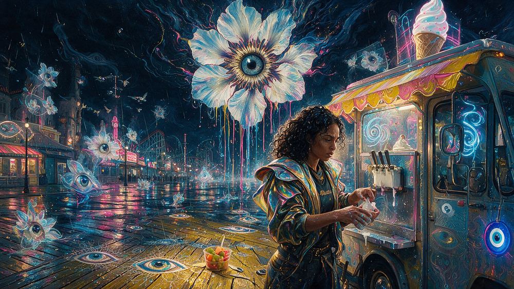 Damaris Nunez-Paz, a woman driving a soft serve truck that plays eight bars forever