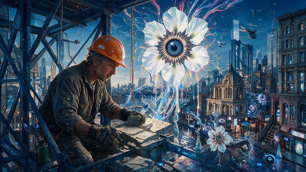 Ephraim Schneerson, a crane operator alone in a cab above everything