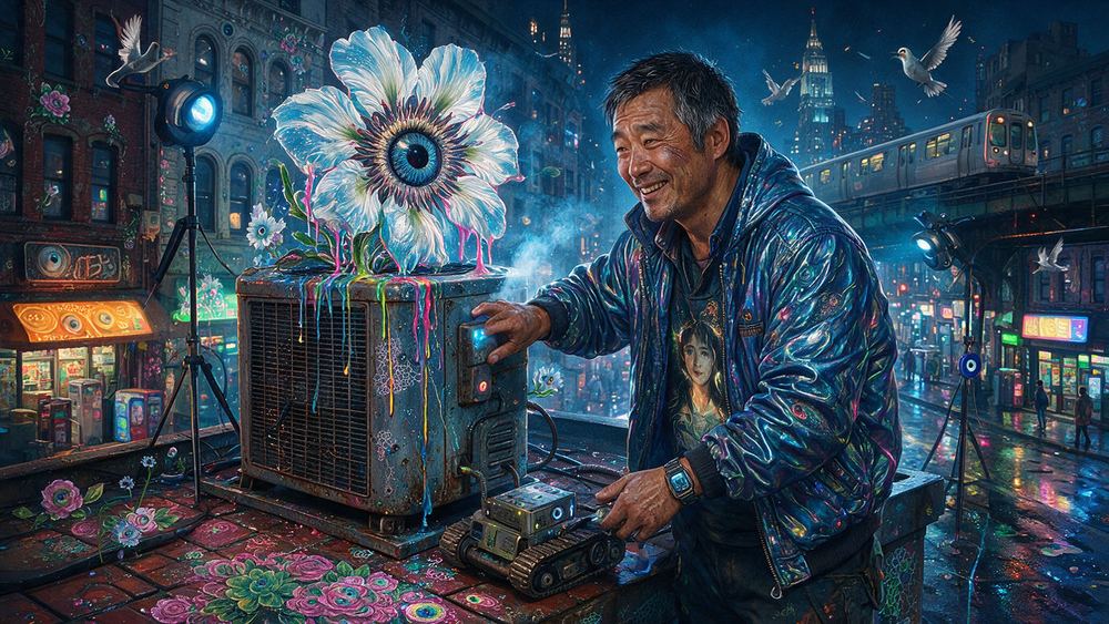 Yosuke Yamashita, an HVAC tech on a roof in August