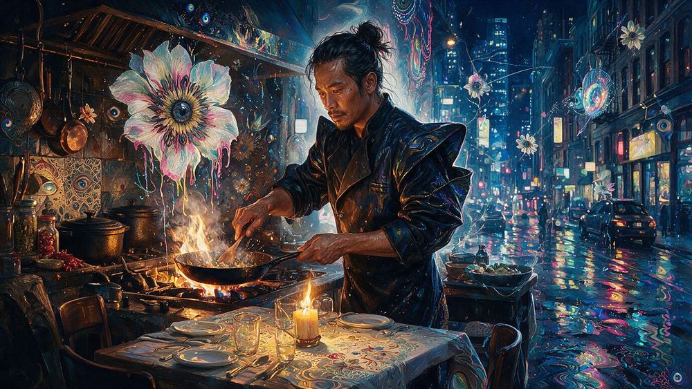 Tenzin Rai, a chef who cooks over a wood fire in an open Village kitchen