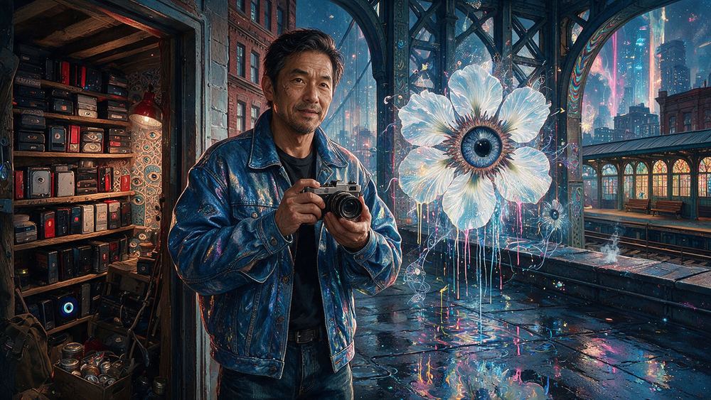 Yosuke Yamashita, a street photographer with a rangefinder on a Bronx platform