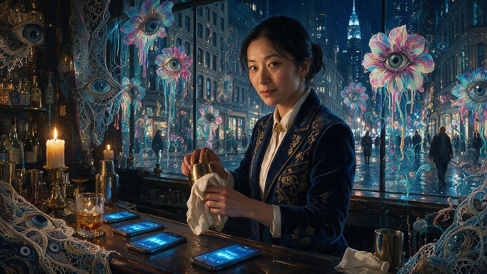 Soo-jin Jeong, a bartender at last call who knows every ticker by the faces