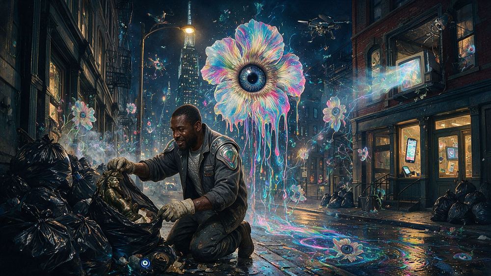 Rashad Pryor, a sanitation worker who has seen the sculpture in a stack of bags
