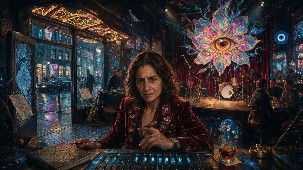 Nadia Chalabi, a woman who runs a wedge shaped basement jazz room