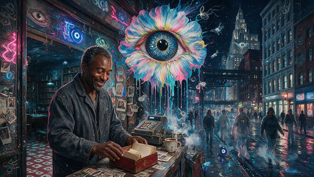 Malachi Ellis, a bodega owner with a wall of photographs of customers