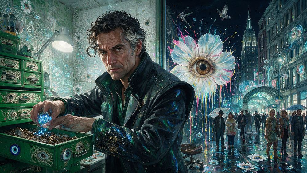 Franco Nightingale, a watchmaker with a loupe and a drawer of springs