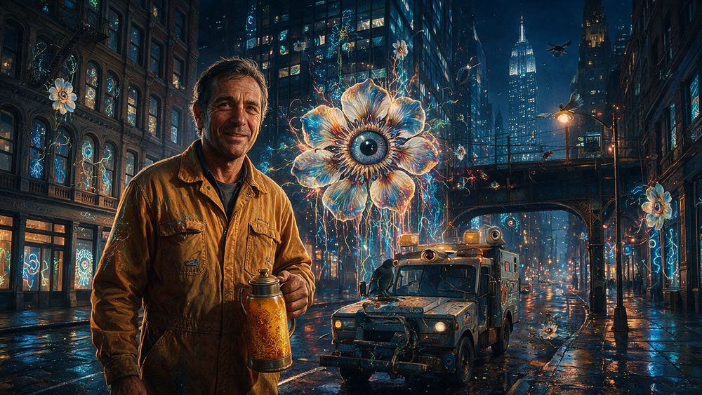 Nunzio Stavrakis, a street sweeper operator with the whole avenue to himself