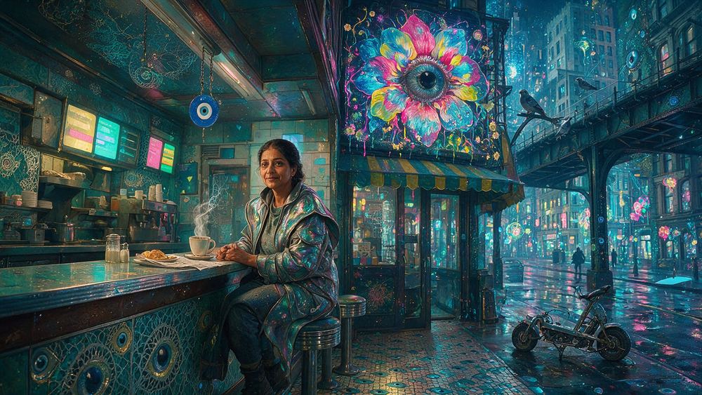 Shabana Pillai, a regular who reads the whole paper over one coffee