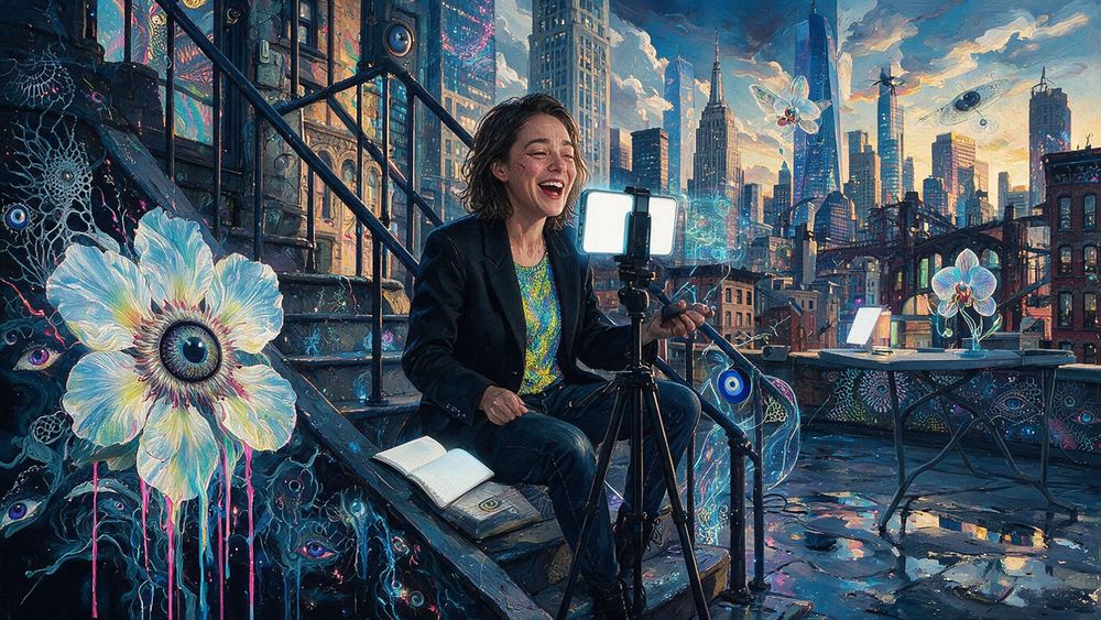 Nora Halloran, a woman who runs the live stream from a phone on a tripod