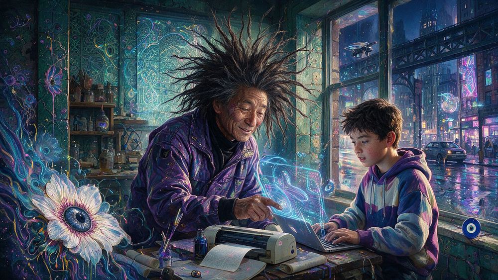 Tashi Lama, a man teaching a teenager to write their first generator