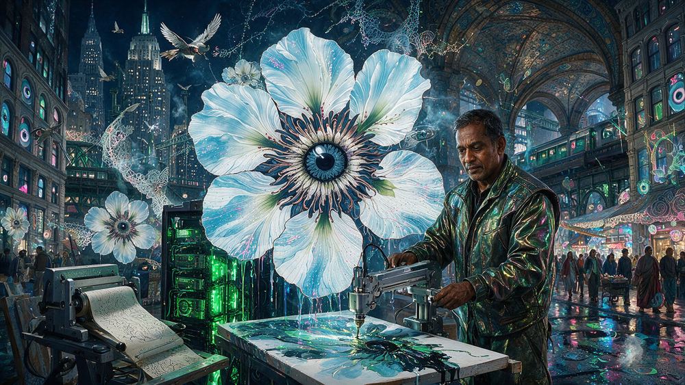 Mahesh Pillai, a man who runs a painting robot in a Long Island City studio