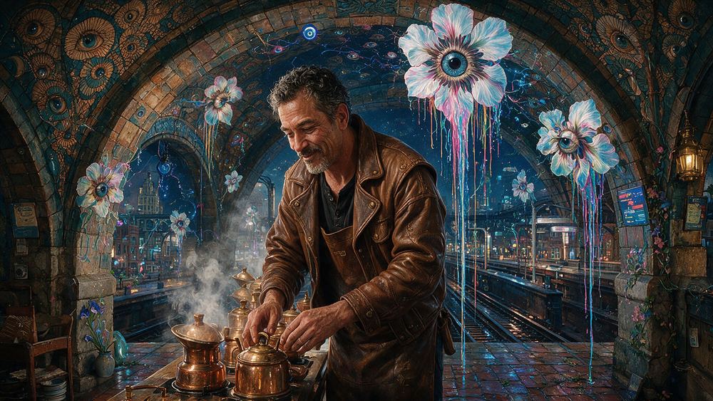 Ismael Nunez-Paz, a man at a bank of small steam kettles making pan roasts
