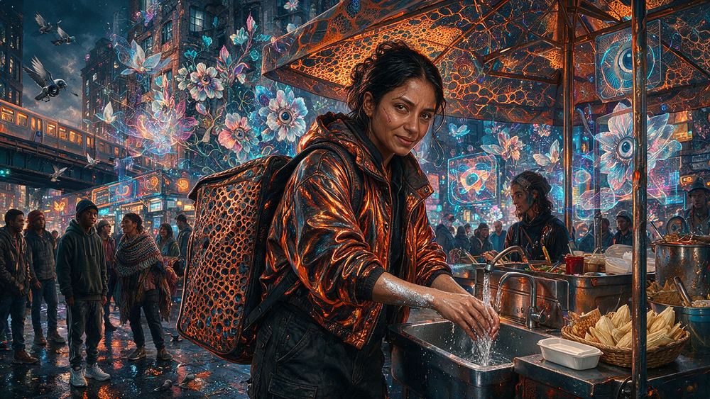 Lina Aziz, a woman who sells tamales on a platform and watches for the badge