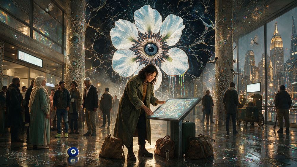 Sora Jeong, a woman learning the transfer at a station map
