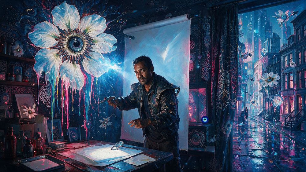 Imran Hossain, a man who runs a darkroom in Bed-Stuy under a red safelight