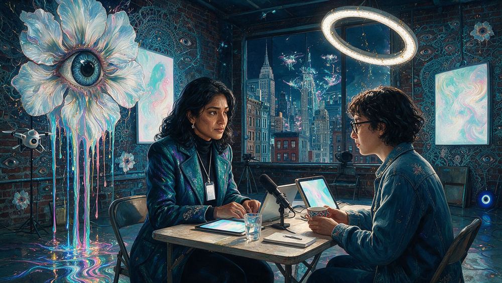 Mehreen Chowdhury, a woman who runs a two chair interview show out of her Brooklyn living room