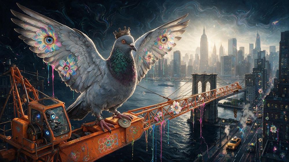 The Pigeon Queen Lands on a Crane