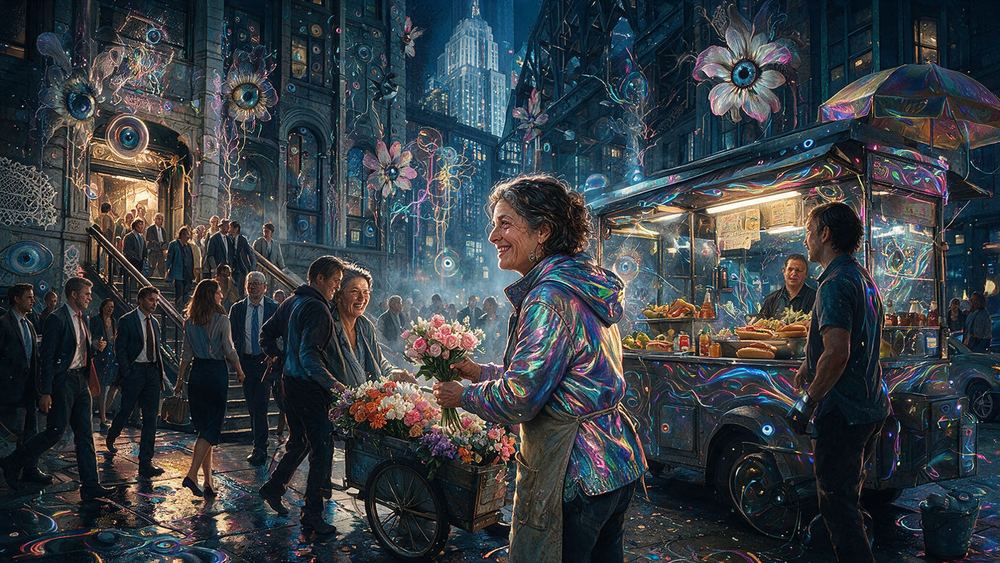 Faige Lieberman, a woman selling flowers outside a subway entrance