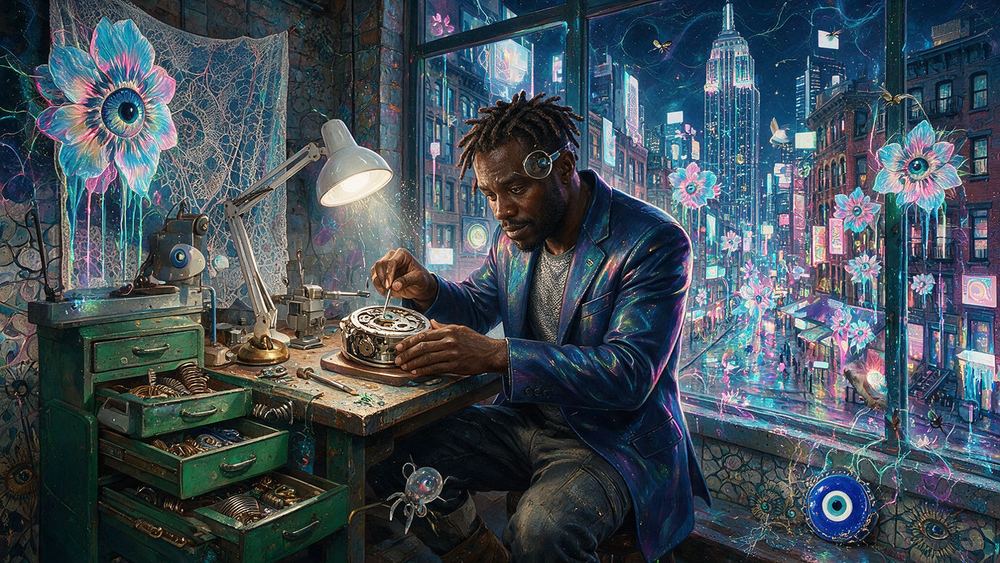 Obinna Owusu, a watchmaker with a loupe and a drawer of springs