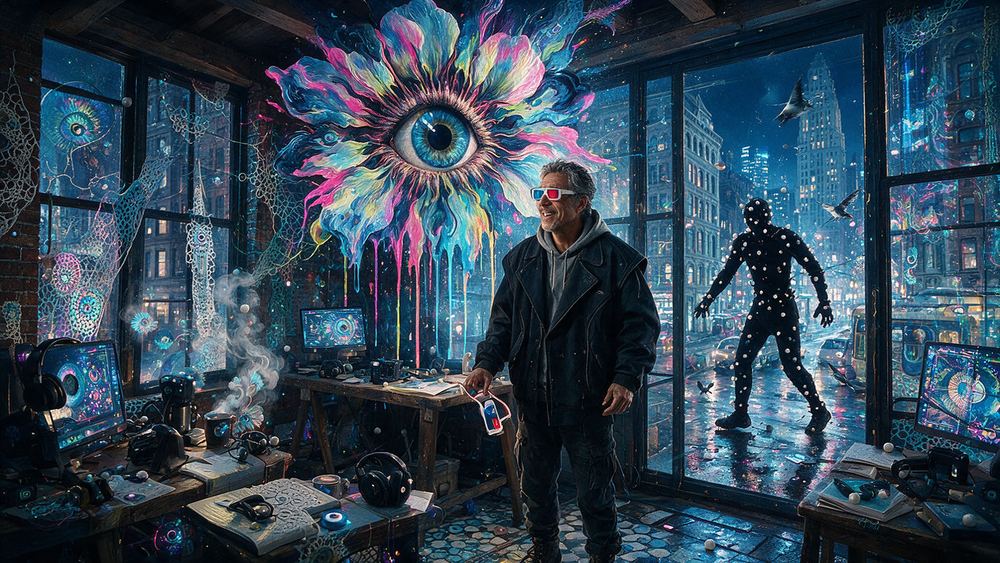 Nestor Escalante, a man who wears red and cyan glasses to check the depth