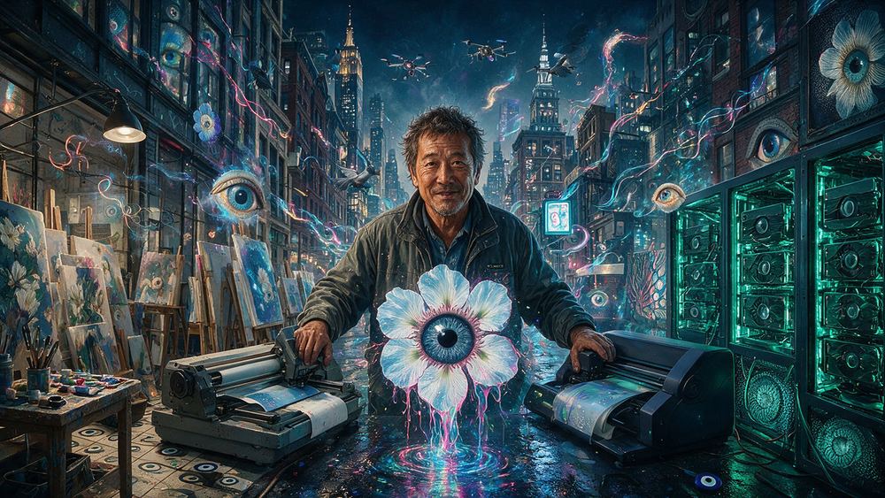 Tashi Lama, a man who runs a painting robot in a Long Island City studio