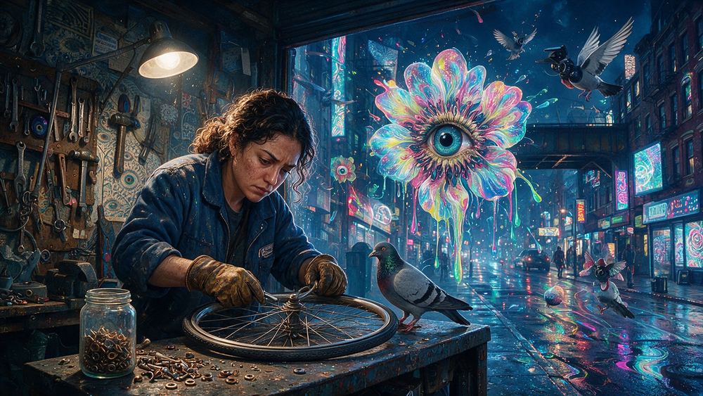 Nadia Chalabi, a bicycle wheel builder truing by ear