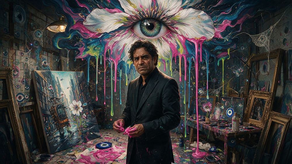 Kiran Bhandari, a man who paints the city as flat clean planes with hard shadows