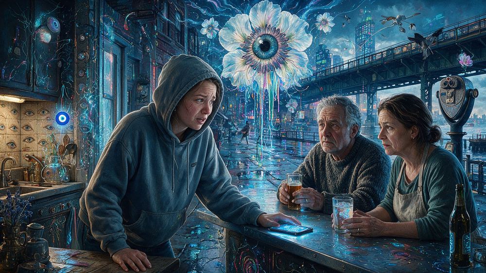 Ludmila Wozniak, a woman explaining it to her parents at a kitchen table