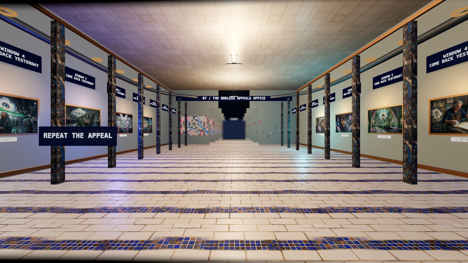 The Endless Appeals Office: the hallway opens on itself, four levels deep, UNLICENSED NEW YORK by MLow